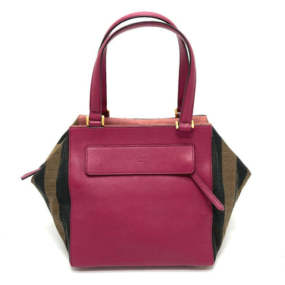 FENDI Handbag 8BN251 Leather / canvas Brown x purple type Pecan Women