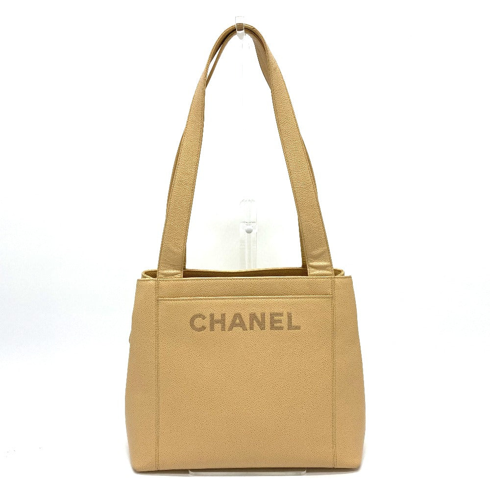 CHANEL Tote Bag Caviar skin beige logo Women