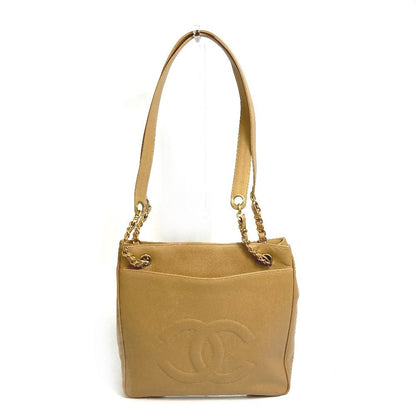 CHANEL Shoulder Bag Caviar skin beige CC COCO Mark Chain Tote Bag Women
