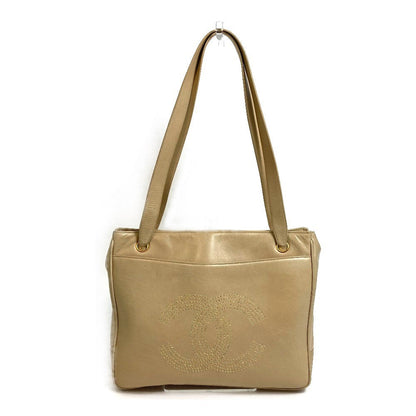 CHANEL Tote Bag lambskin beige Bag Shoulder Bag CC COCO Mark logo Studs Women