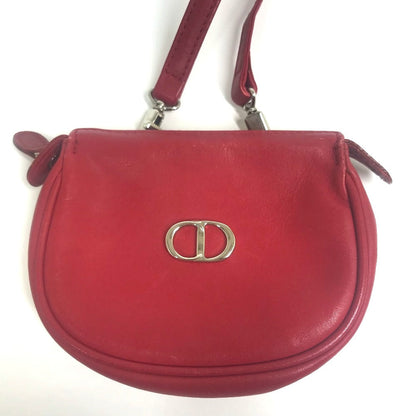 Christian Dior Shoulder Bag leather Red CDMetal Mini pochette Women
