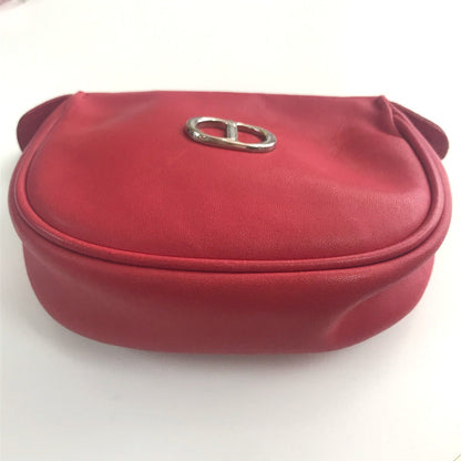 Christian Dior Shoulder Bag leather Red CDMetal Mini pochette Women