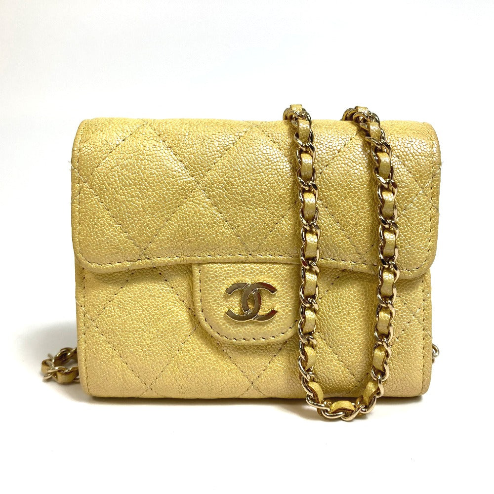 CHANEL Coin case AP0238 Caviar skin Metallic yellow CCCOCO Mark Matrasse Women