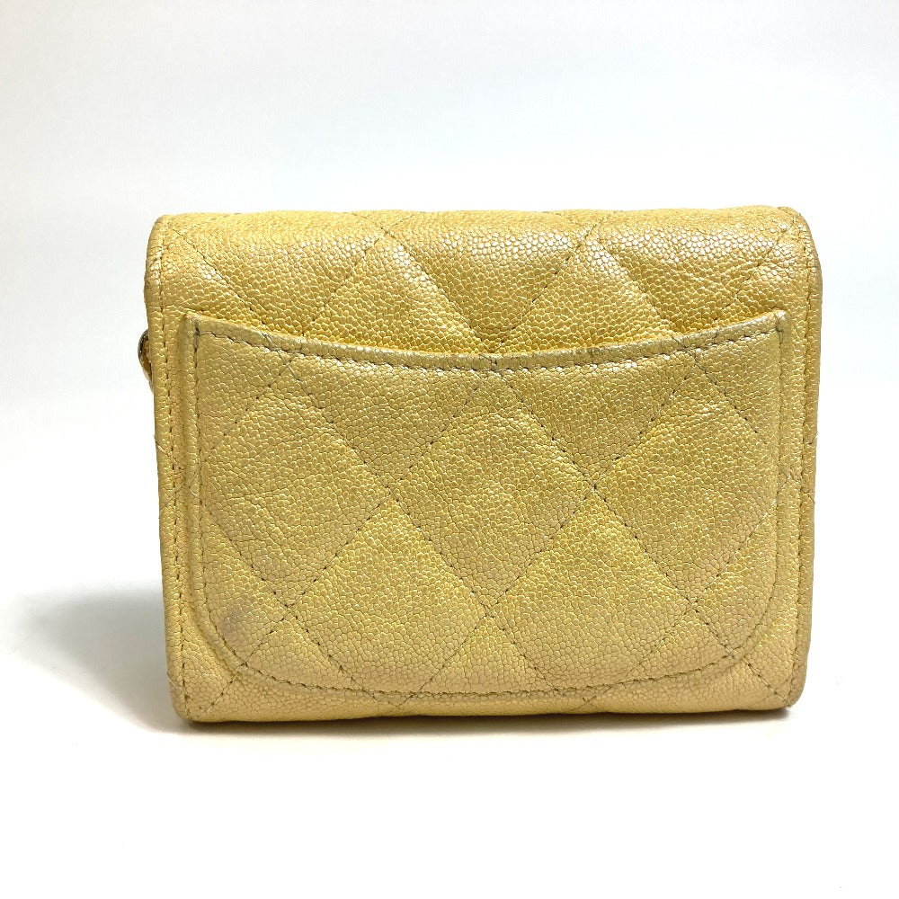 CHANEL Coin case AP0238 Caviar skin Metallic yellow CCCOCO Mark Matrasse Women