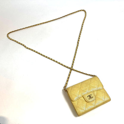 CHANEL Coin case AP0238 Caviar skin Metallic yellow CCCOCO Mark Matrasse Women