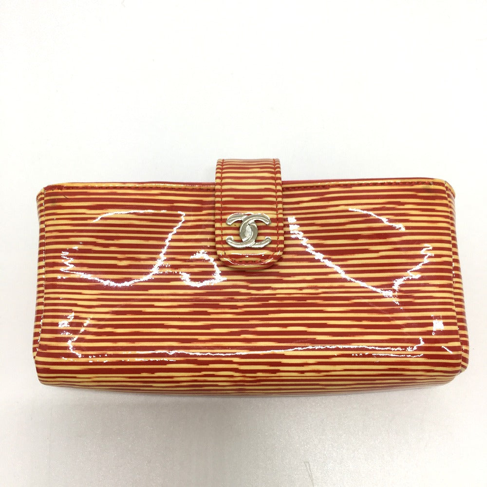 CHANEL Pouch Patent leather Red type CC COCO Mark border Women