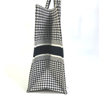 Dior Tote Bag canvas White / black Houndstooth Shoulder Bag Hound Tooth Embroidery Women