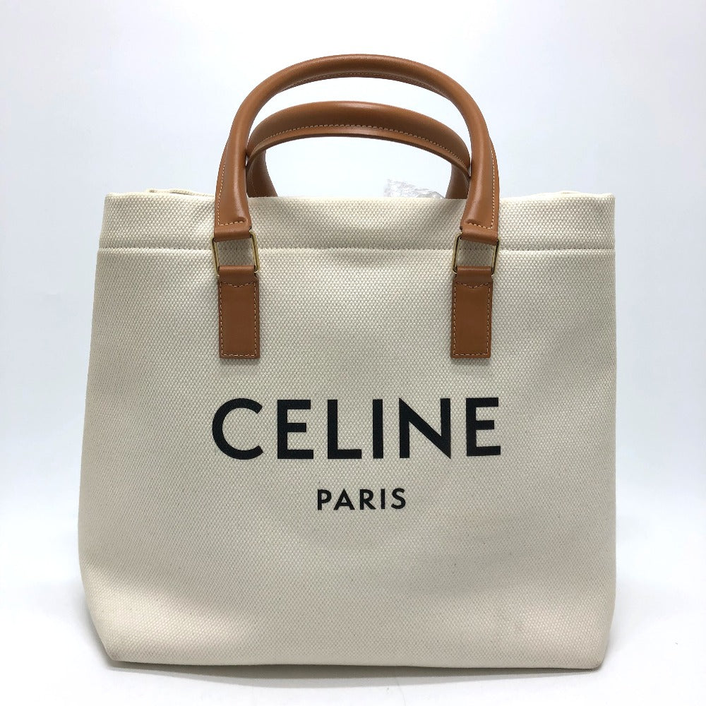 CELINE Tote Bag Canvas / leather white logo Tote Bag Women