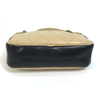 CHANEL Shoulder Bag Calf leather Beige x black CC COCO Mark ballerine Women