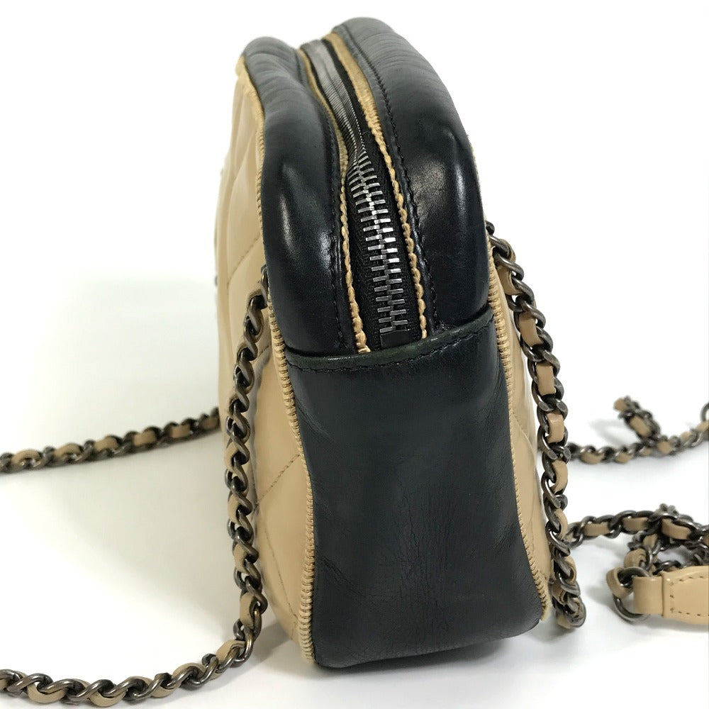 CHANEL Shoulder Bag Calf leather Beige x black CC COCO Mark ballerine Women