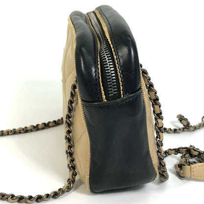 CHANEL Shoulder Bag Calf leather Beige x black CC COCO Mark ballerine Women