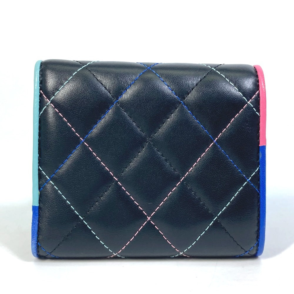 CHANEL Trifold wallet lambskin black CC COCO Mark Small flap Women