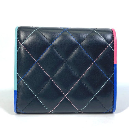 CHANEL Trifold wallet lambskin black CC COCO Mark Small flap Women