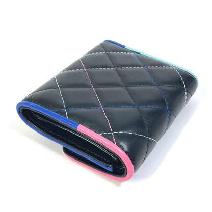 CHANEL Trifold wallet lambskin black CC COCO Mark Small flap Women