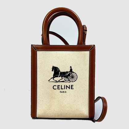 CELINE Shoulder Bag 193302DCI.02NT Canvas / leather beige Carriage Vertical hippo mini Women