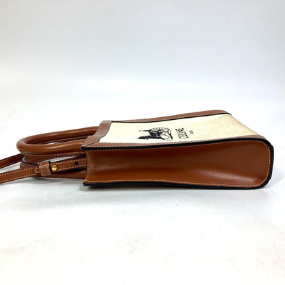 CELINE Shoulder Bag 193302DCI.02NT Canvas / leather beige Carriage Vertical hippo mini Women