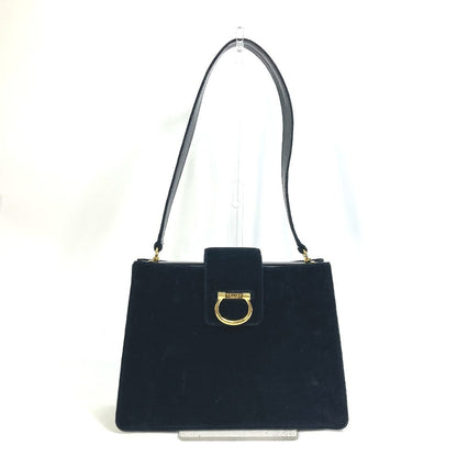 CELINE Shoulder Bag Velor / leather black Gamaguchi vintage Women