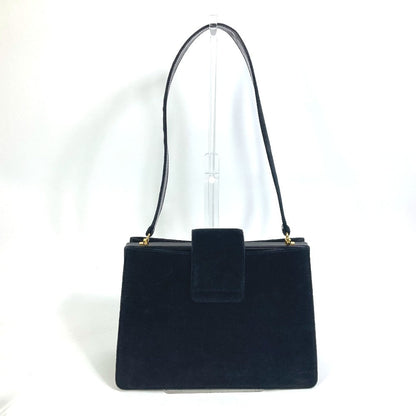 CELINE Shoulder Bag Velor / leather black Gamaguchi vintage Women