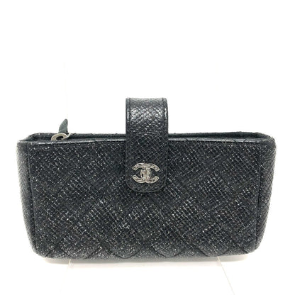 CHANEL Pouch leather black CC COCO Mark Matrasse Women