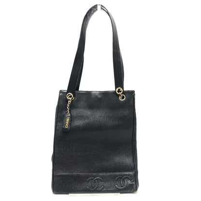 CHANEL Tote Bag Caviar skin black Trip Luco co Square Women