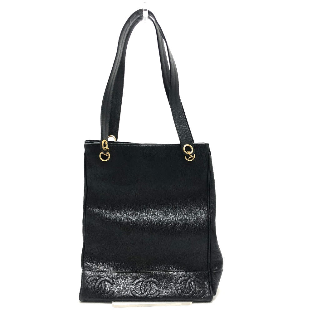 CHANEL Tote Bag Caviar skin black Trip Luco co Square Women