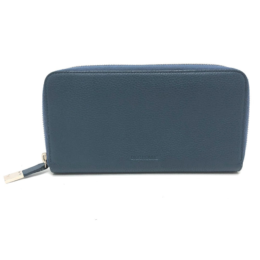 DIOR HOMME Long Wallet Purse leather Navy logo Zip Around mens