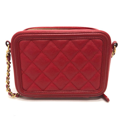 CHANEL Shoulder Bag A84452 Caviar skin Red CC filigree Matrasse Chain