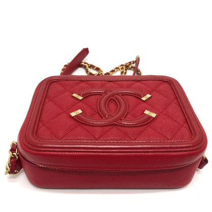CHANEL Shoulder Bag A84452 Caviar skin Red CC filigree Matrasse Chain