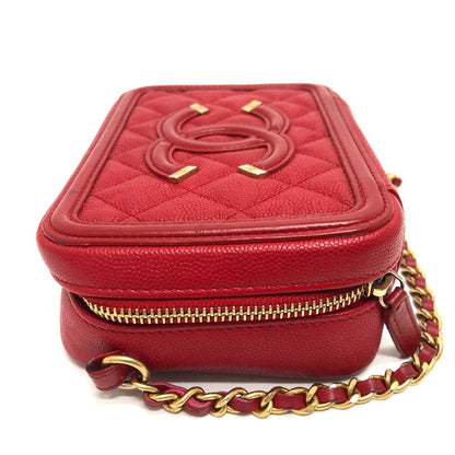 CHANEL Shoulder Bag A84452 Caviar skin Red CC filigree Matrasse Chain