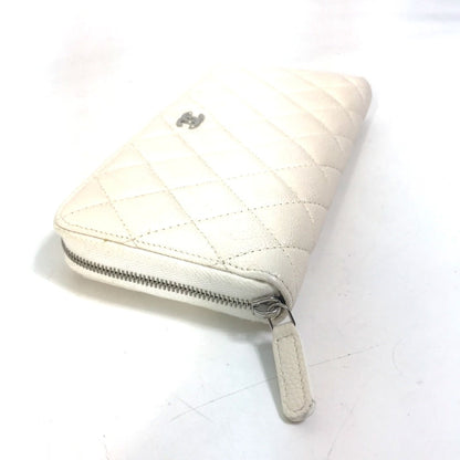 CHANEL Long Wallet Purse A50097 Caviar skin white Matelasse CC COCO Mark Zip Around Women