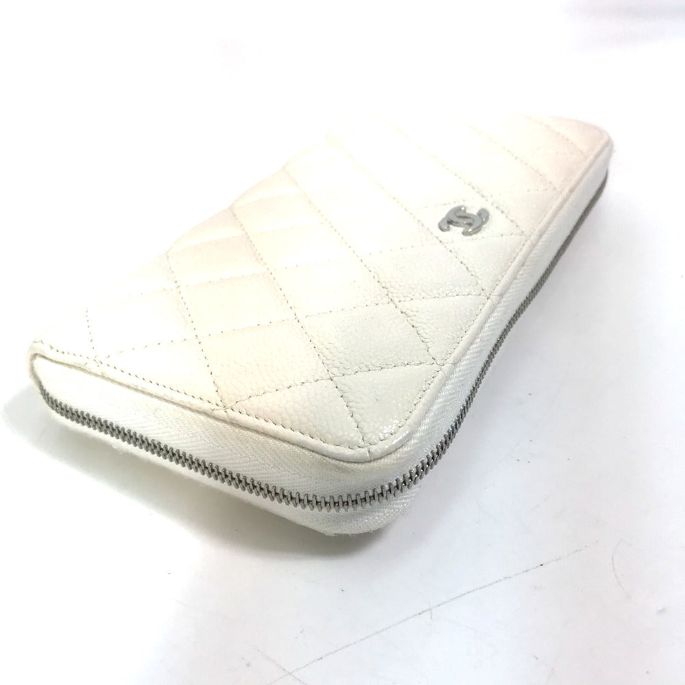 CHANEL Long Wallet Purse A50097 Caviar skin white Matelasse CC COCO Mark Zip Around Women