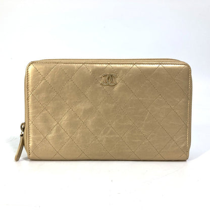 CHANEL Long Wallet Purse Calfskin gold COCO Mark CC Matrasse quilting Women