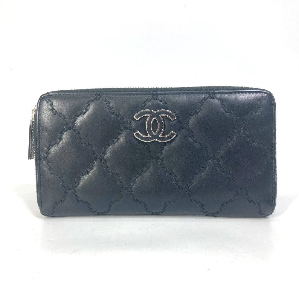 CHANEL Long Wallet Purse lambskin black COCO Mark CC Matrasse quilting Women
