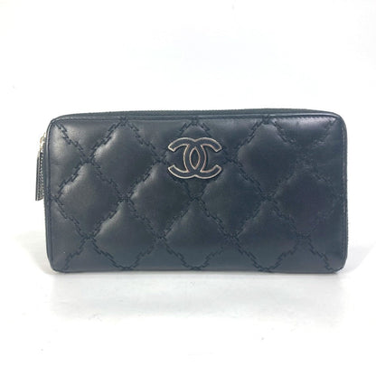 CHANEL Long Wallet Purse lambskin black COCO Mark CC Matrasse quilting Women