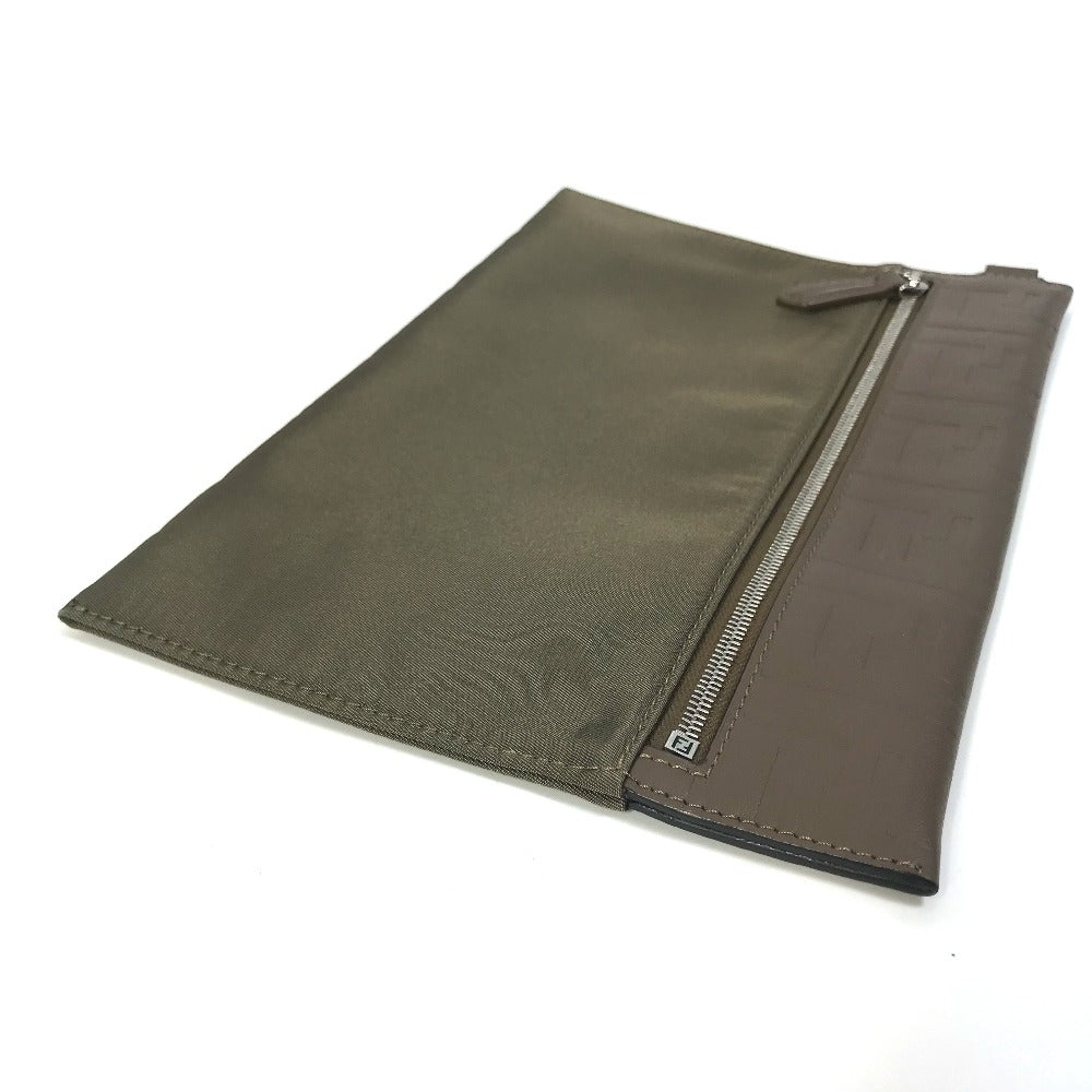 FENDI Pouch 7N0108 Nylon / leather khaki Zucca Women