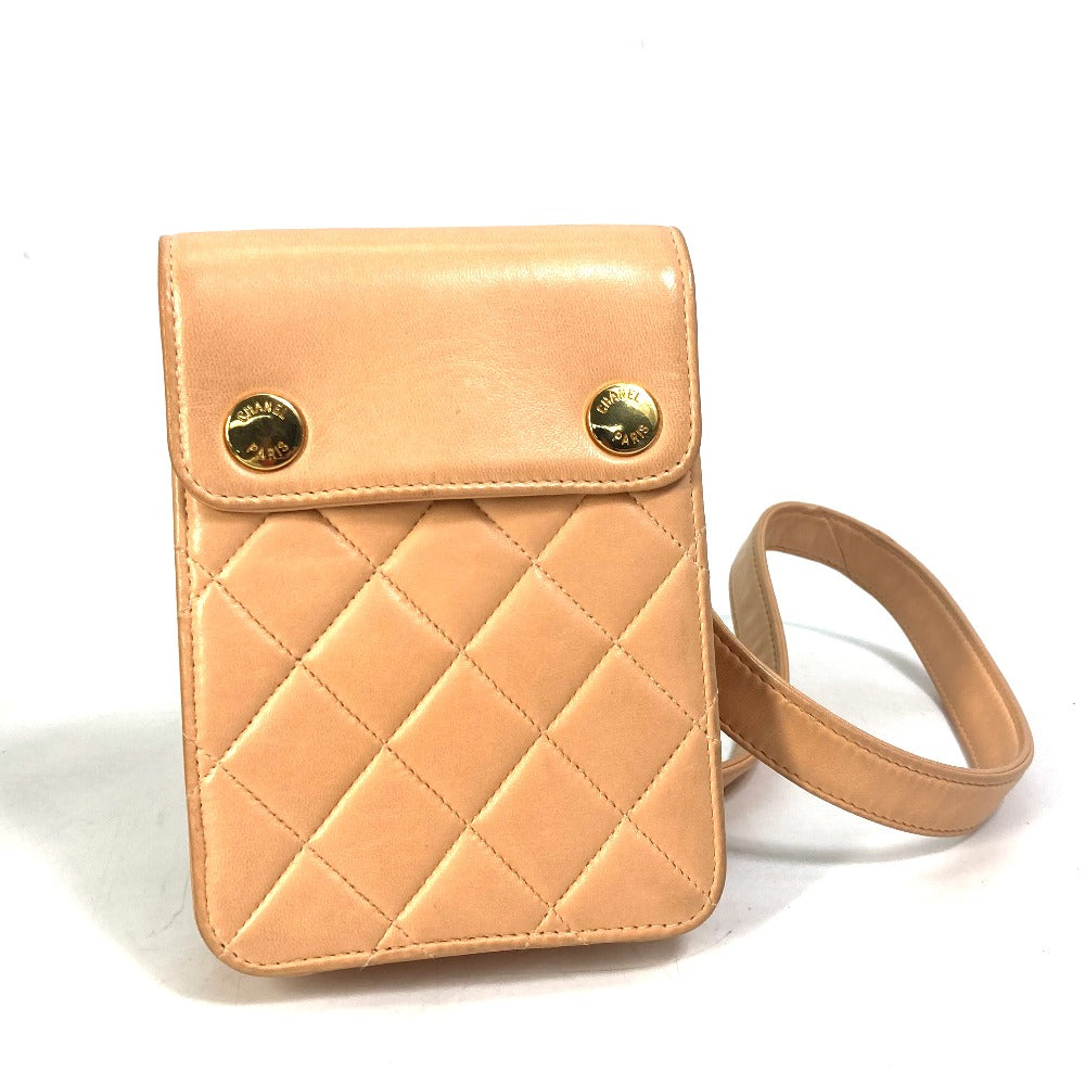 CHANEL Shoulder Bag lambskin Pink type neck pouch smartphone pouch Matelasse Pouch Quilting Women