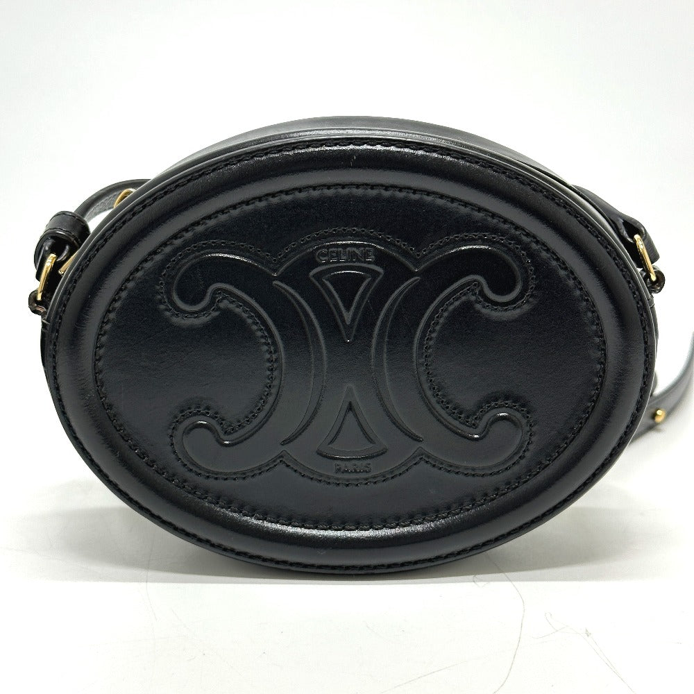 CELINE Shoulder Bag leather black Triomphe Oval Purse Cuir Women