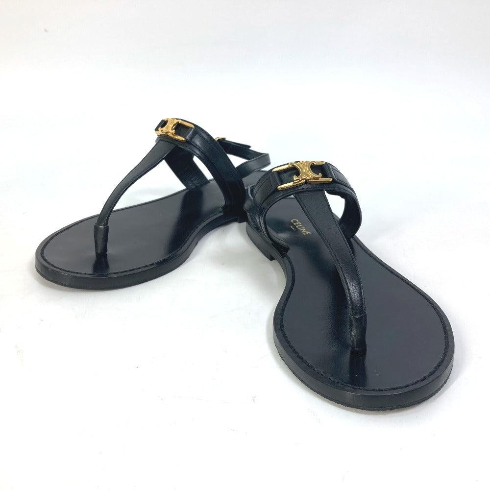 CELINE Sandals 33310 leather black Triomphe Tong sandals Women 34