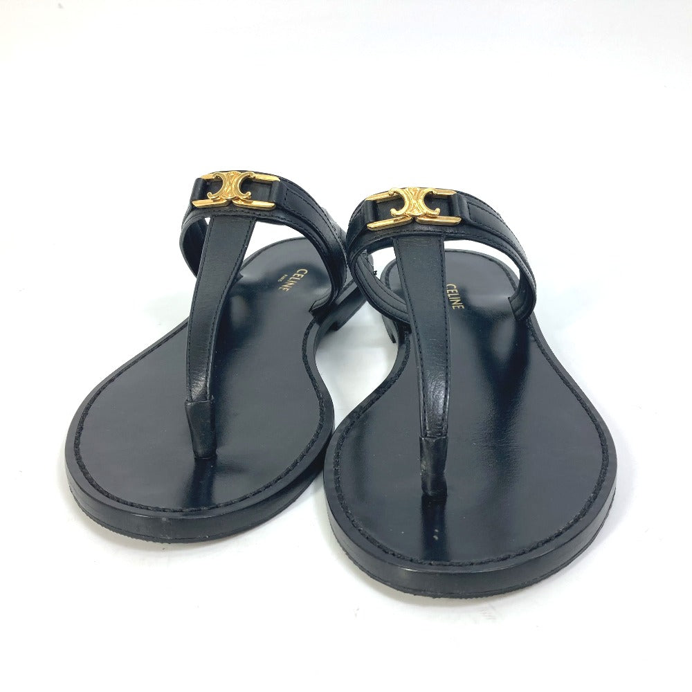 CELINE Sandals 33310 leather black Triomphe Tong sandals Women 34