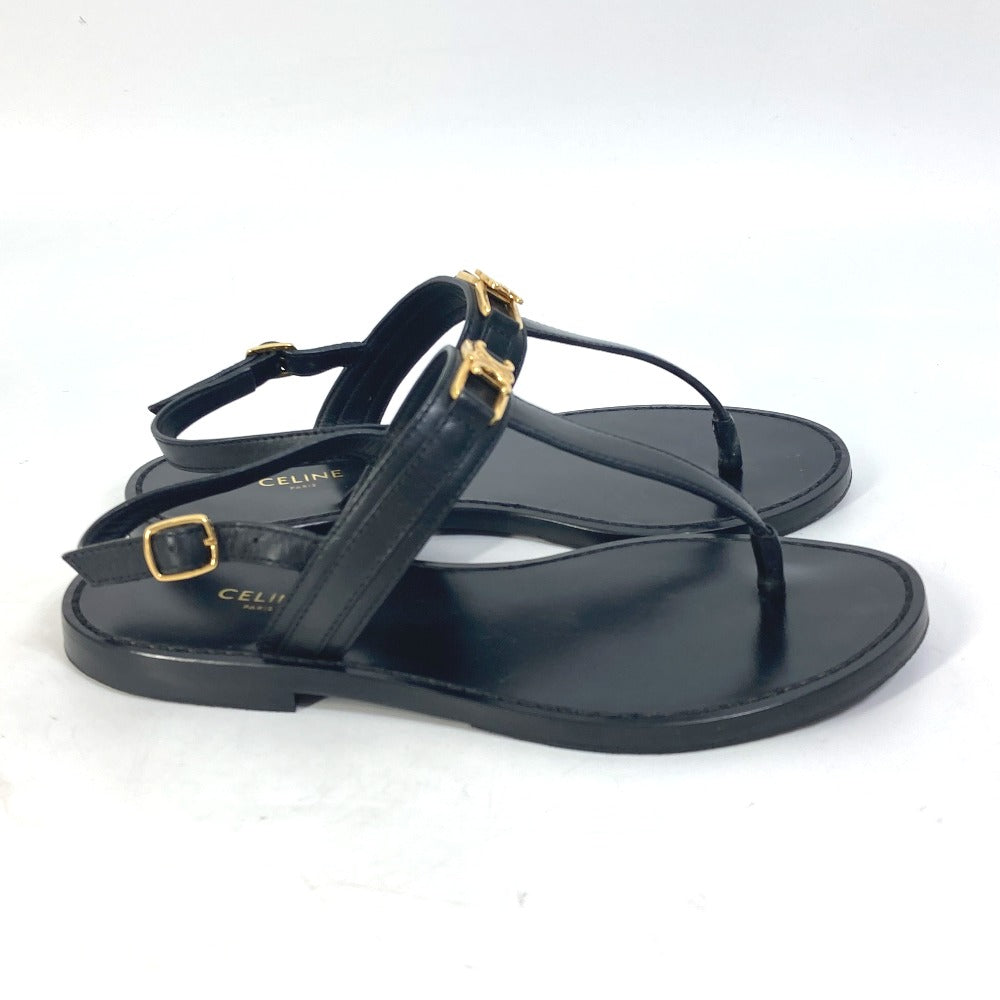 CELINE Sandals 33310 leather black Triomphe Tong sandals Women 34