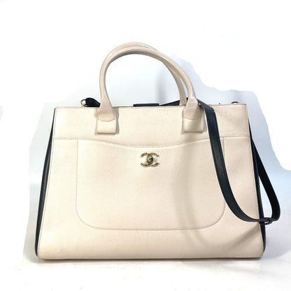 CHANEL Handbag leather beige CC COCO Mark Bicolor Neo Executive Women