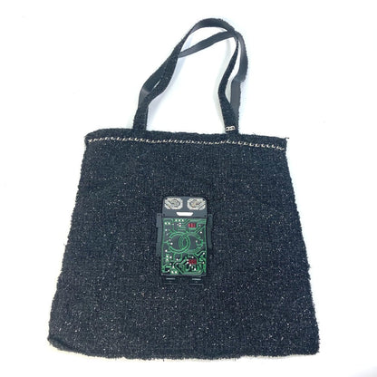 CHANEL Tote Bag A94646 tweed black CC COCO Mark Rhinestone Pearl Robot Large Chain Women