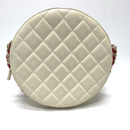 CHANEL Shoulder Bag AS0209 Lambskin, Plastics White / red COCO Mark CC round small
