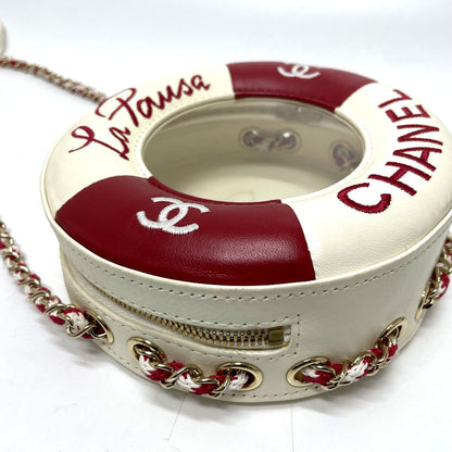 CHANEL Shoulder Bag AS0209 Lambskin, Plastics White / red COCO Mark CC round small