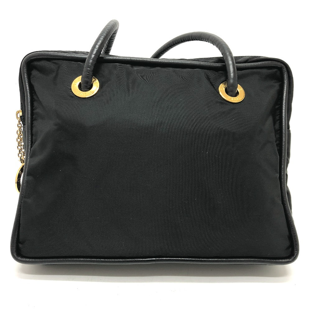 CELINE Shoulder Bag Nylon / leather black Circle logo vintage Women
