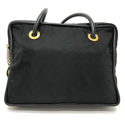 CELINE Shoulder Bag Nylon / leather black Circle logo vintage Women