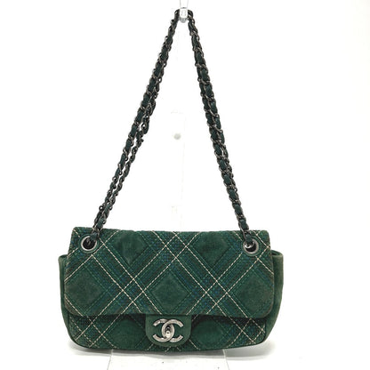 CHANEL Shoulder Bag suede green CC COCO Mark Matrasse 25 Women