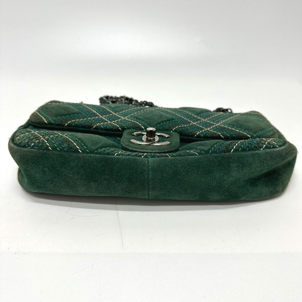 CHANEL Shoulder Bag suede green CC COCO Mark Matrasse 25 Women