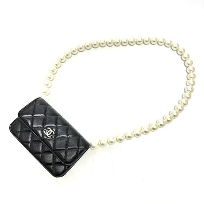 CHANEL Shoulder Bag lambskin black CC COCO Mark Pearl Shoulder Women