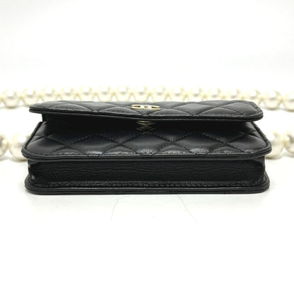 CHANEL Shoulder Bag lambskin black CC COCO Mark Pearl Shoulder Women
